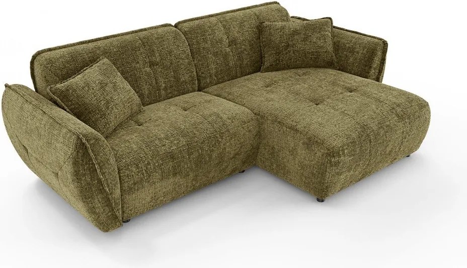 Zielony narożnik z tkaniny szenilowej (prawostronny/z szezlongiem) Nelia – Ropez