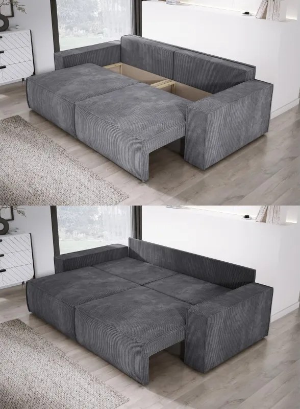 Kanapa KASJO Uniwersalny Sofo-Narożnik z funkcją spania i poduszkami, 2x pojemnik POSO 060 Szary DOMOHOME
