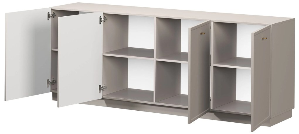 Komoda Lorini 200 cm czterodrzwiowa - kaszmir / złote uchwyty T-bar