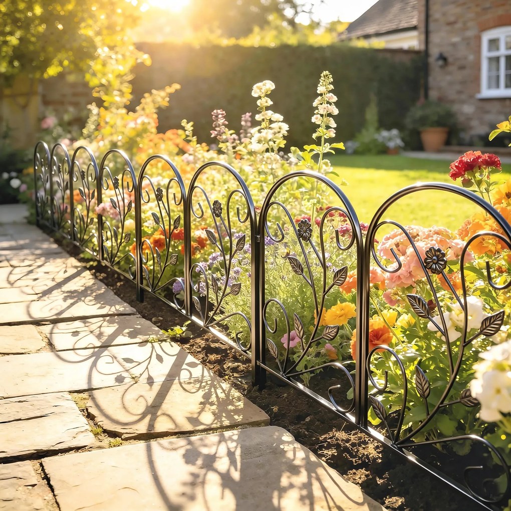 Outsunny Płot ogrodowy z metalu 80 x 60 cm Dekoracyjny płot kratowy zestaw z nogami do ogrodu, kwietników, bariera ochronna Czarny | Aosom PL