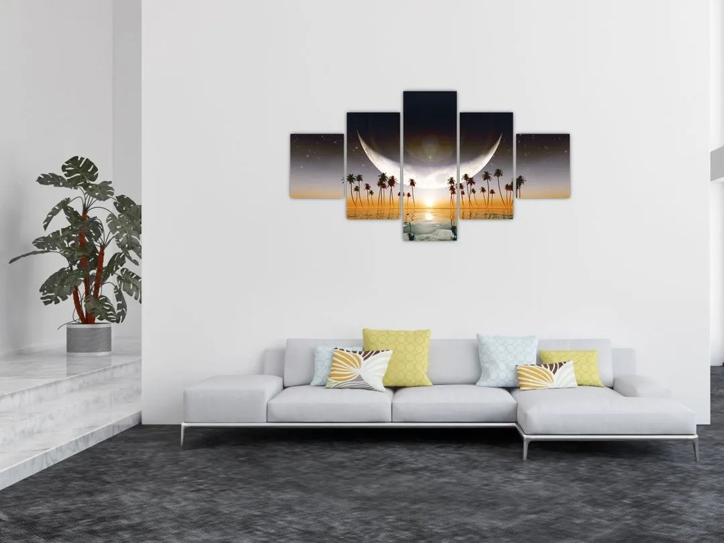 Obraz - Księżyc nad palmami (125x70 cm)