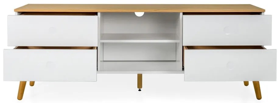 Biała szafka pod TV z nogami z drewna dębowego Tenzo Dot, szer. 162 cm