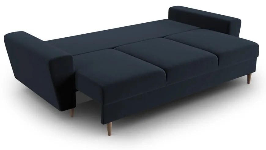 Ciemnoniebieska aksamitna rozkładana/ze schowkiem sofa 235 cm Kyoto – Cosmopolitan Design