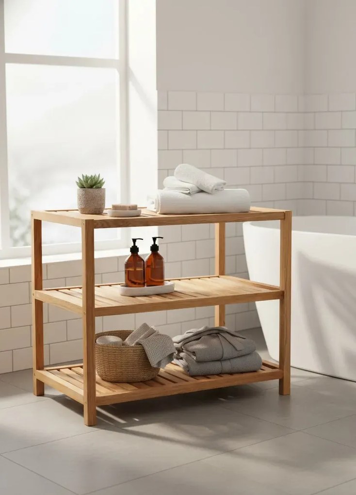 Regał łazienkowy z 3 półkami z drewna orzechowego G3-A40