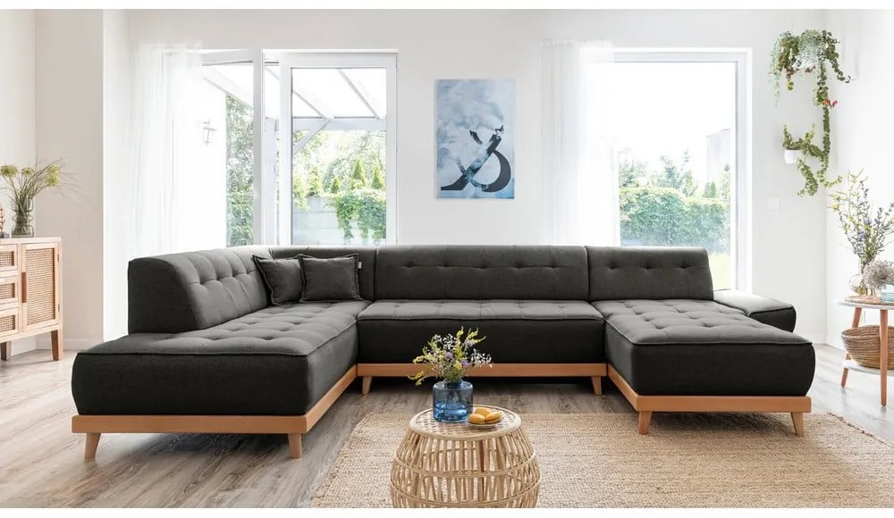 Ciemnoszara rozkładana sofa w kształcie litery "U" Miuform Dazzling Daisy, lewostronna