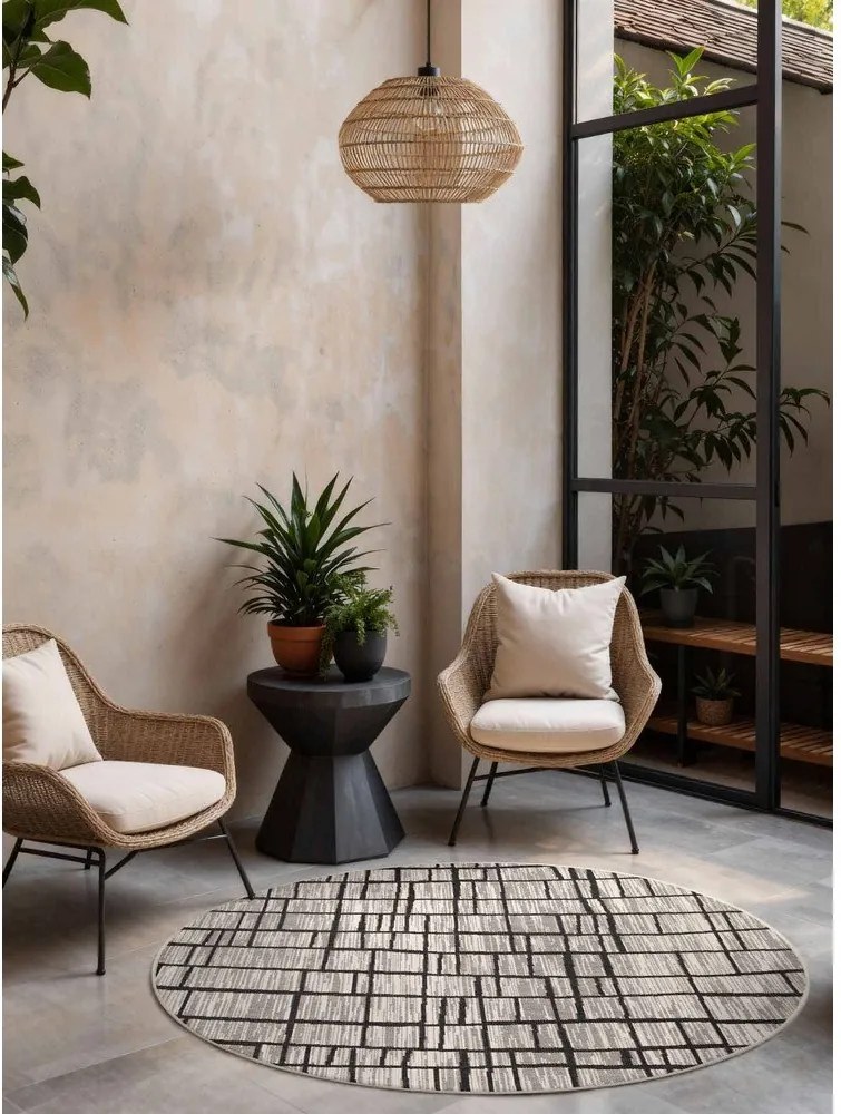 Czarny/kremowy okrągły dywan odpowiedni na zewnątrz ø 160 cm Haringey Crouch – Ted Baker