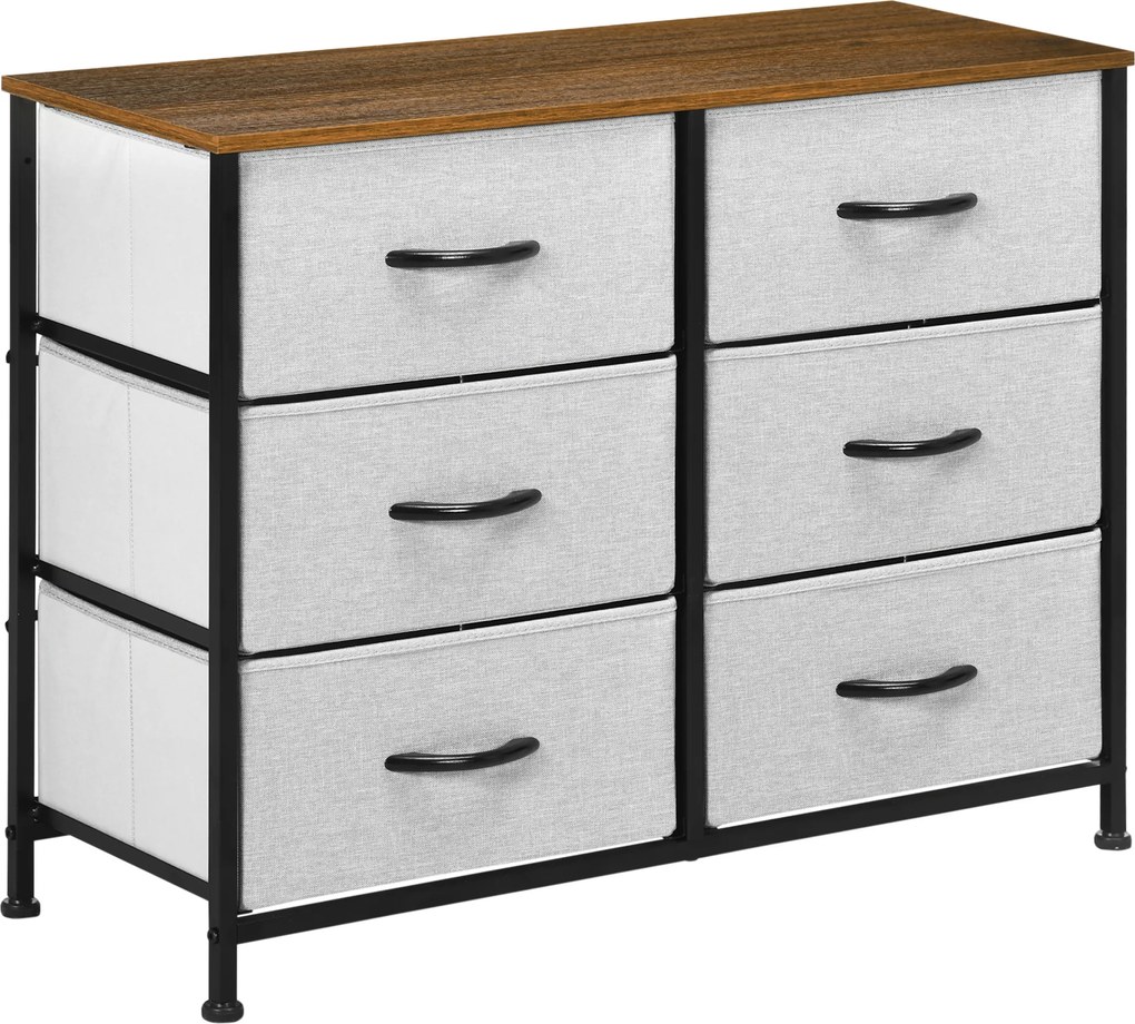 HOMCOM Komoda Sideboard, 6 Szuflad, Szuflady Materiałowe, 80 cm x 30 cm x 62,5 cm, Brąz + Czarny + Szary