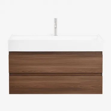 Zestaw Wiszących Mebli Łazienkowych Z Drewna I Forniru Jesionowego Zintegrowany Z Umywalką - Sklum