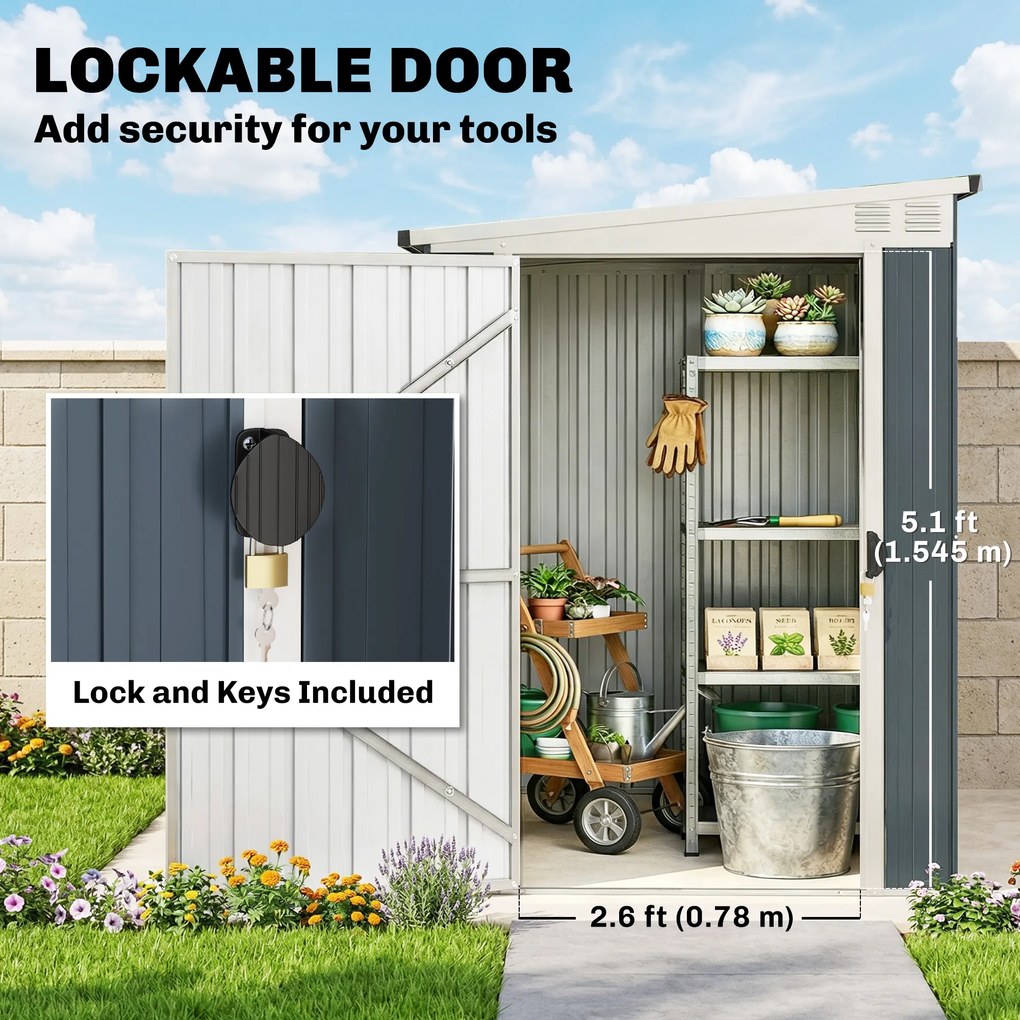Outsunny Domek ogrodowy na narzędzia, z oknem, otworami wentylacyjnymi, zamykany, ze stali, Ciemnoszary