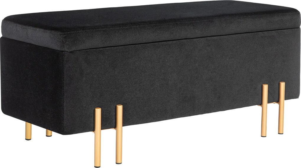 HOMCOM Ławka tapicerowana z miejscem do przechowywania, Metal, Drewno kauczukowe, Pianka, 100 x 40 x 42 cm, Czarny | Aosom PL