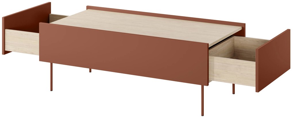 Stolik kawowy Desin 120 cm z szufladami - ceramic red / dąb nagano