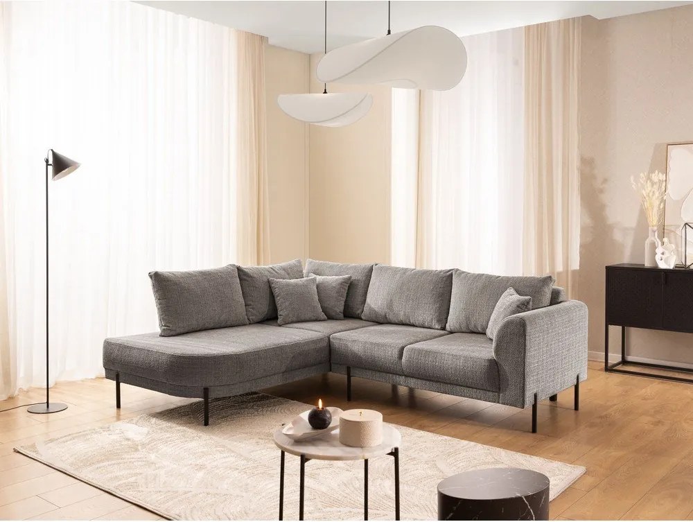 Szarobrązowy narożnik z tkaniny szenilowej (lewostronny/w kształcie litery L) Mauris – Ropez