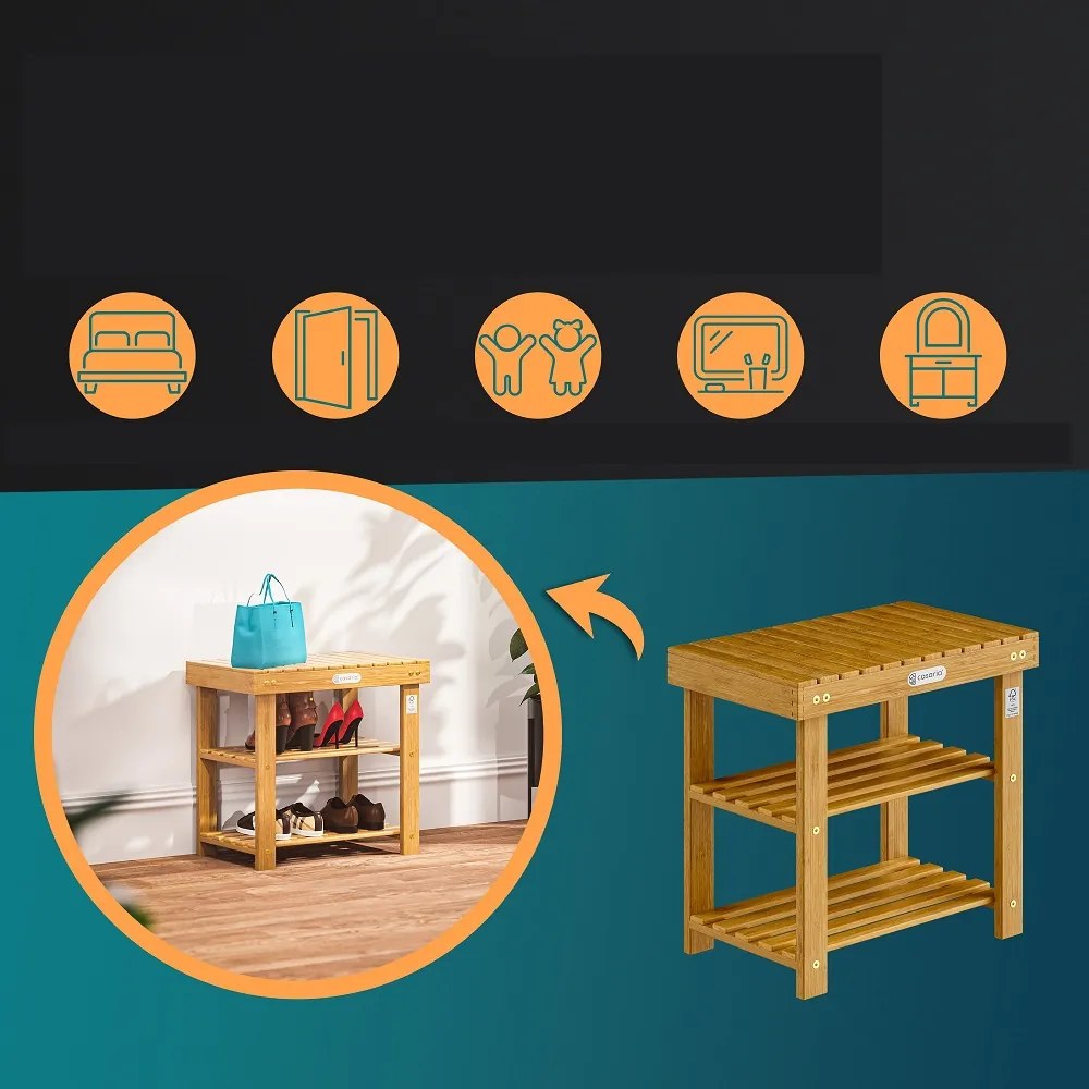 Ławka do przedpokoju z miejscem na buty NINA, 50x30x46cm, naturalny brąz Casaria