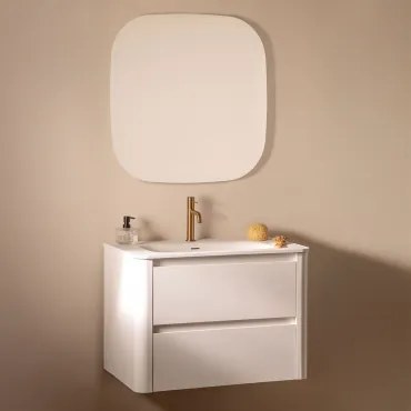 Zestaw Wiszących Mebli Łazienkowych Zintegrowany Z Umywalką Egerton Biała & Kwadratowa Lampa Led I - Sklum