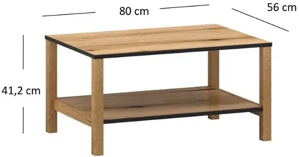 Prostokątna ława z półką dąb evok + czarny G0-R94