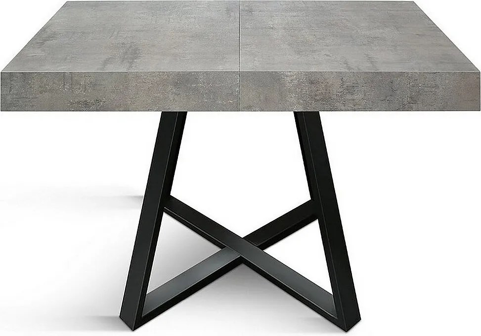 Drewniany stół, cementowo-szary, antracytowa podstawa, długość 95x90-145x90cm - FORTE DEI MARMI