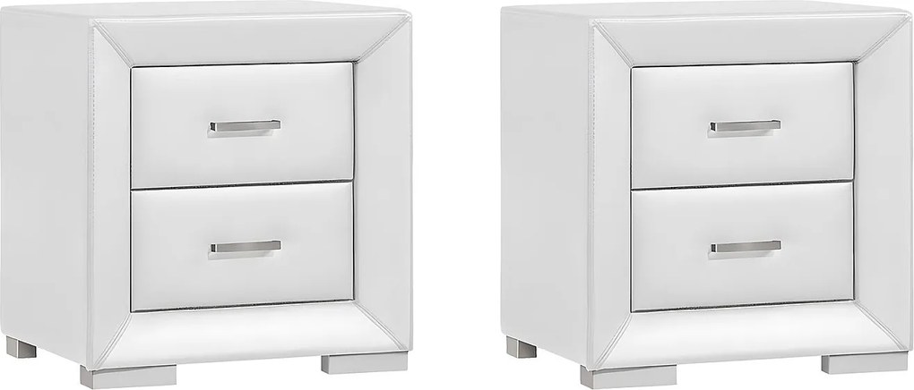 Zestaw 2 szafek nocnych - 2 szuflady - Biała ekoskóra - CAPITOLE