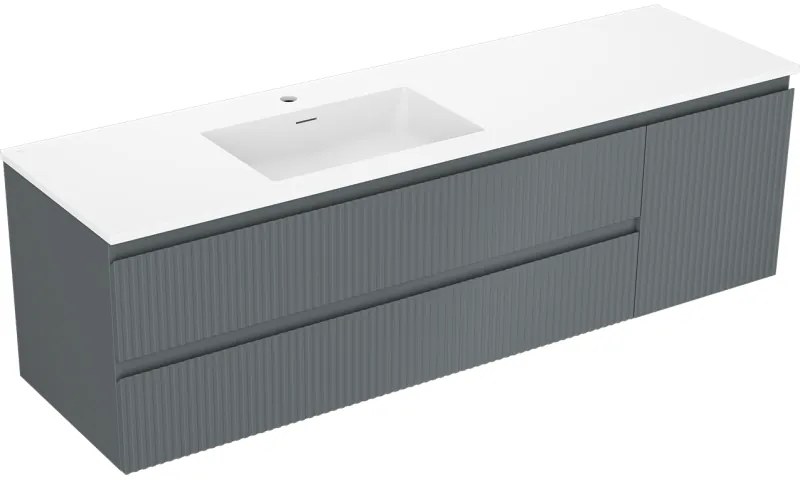 Mexen Rivel szafka łazienkowa 160 cm z umywalką Otis lewą, 2S, 1D, ryflowana, grafit/biała mat - 91A23-16047-3-BBFFF66-W18L01