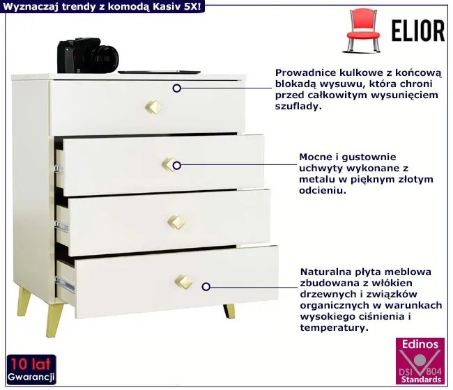 Kaszmirowa komoda w stylu glamour 4 szuflady - Adeks 5X