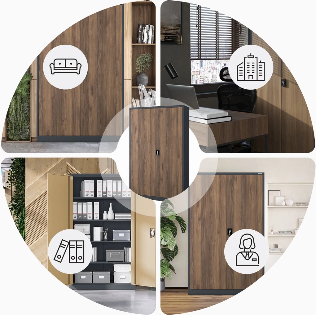 Szafa biurowa metalowa na akta, szeroka, antracyt/orzech, 1150x1850x400 mm: JAN II Eco Design