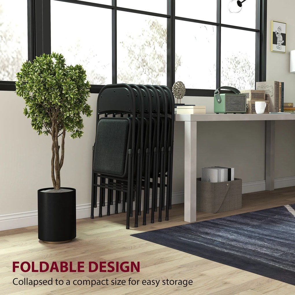 HOMCOM Zestaw 2 składanych krzeseł, przenośne krzesła biurowe, metalowe nogi, składane, do biura, poczekalni, lniana tapicerka, czarne | Aosom PL