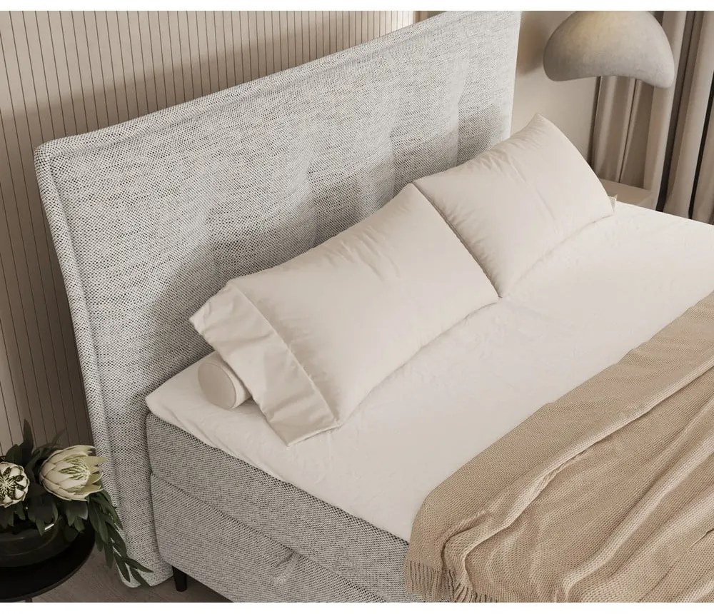 Jasnoszare łóżko boxspring ze schowkiem 140x200 cm Sinai – Maison de Rêve