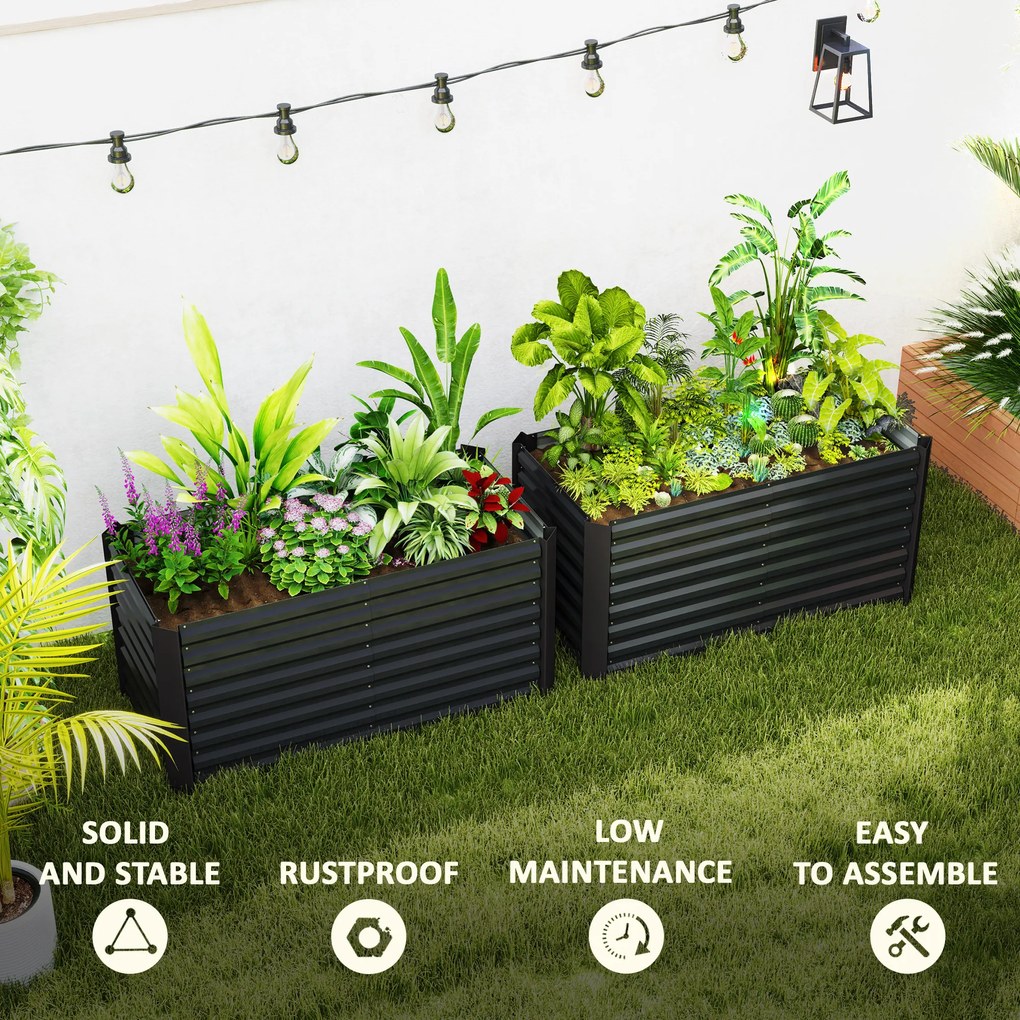 Outsunny Zestaw 2 wysokich grządek, Skrzynia Uprawna, Extra Głęboka, Metal, 120 x 60 x 60 cm, Ciemnoszary