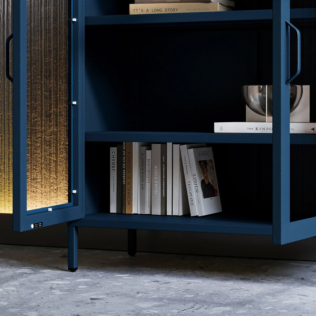 Witryna przeszklona niska granatowa: Modern GINA, 800 x 1015 x 400 mm