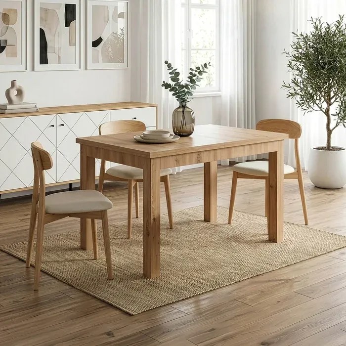Stół Prostokątny Rozkładany SKUBI 120-160 cm Dąb Artisan Skandynawski