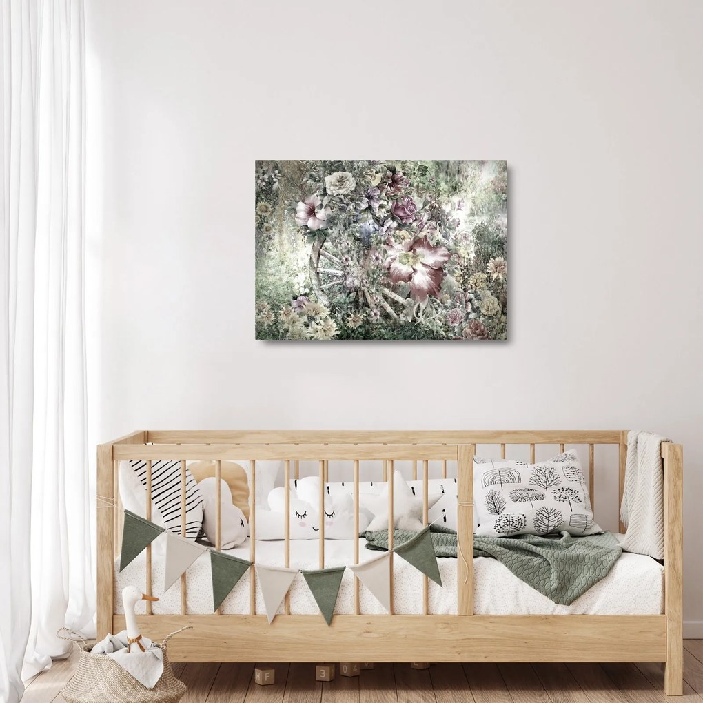 Obraz na szkle kwiatów na drewnianym kole (70x50 cm)