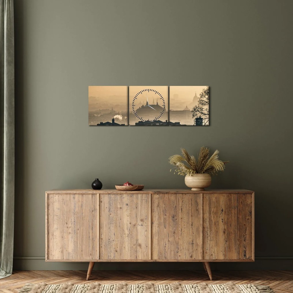 Obraz - Miasto pod mgłą (z zegarem) (90x30 cm)