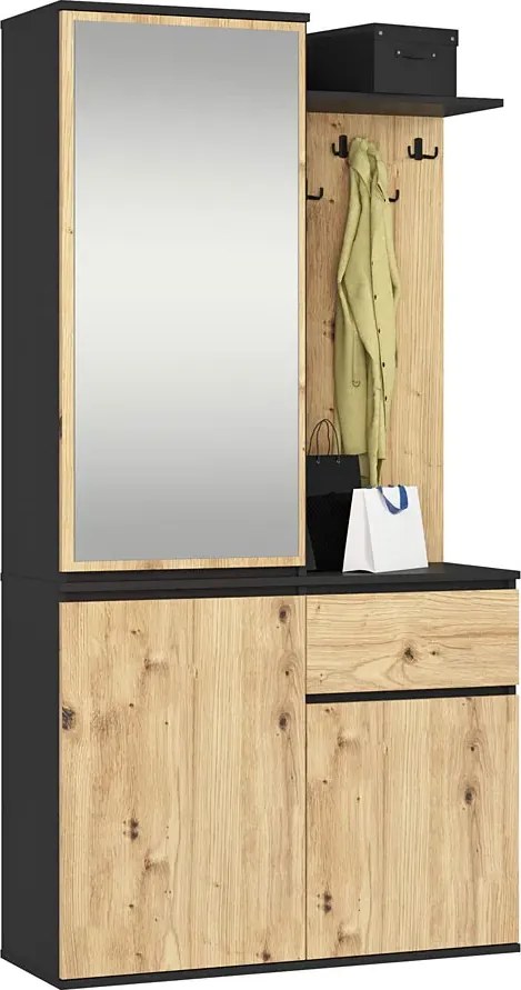 Nowoczesna garderoba do przedpokoju czarny + dąb artisan W9-K22