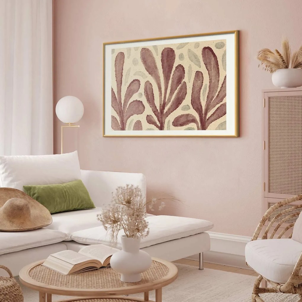 Plakat Liście i plamy 60x40 cm z ramą złotą z marginesem ARTGEIST B