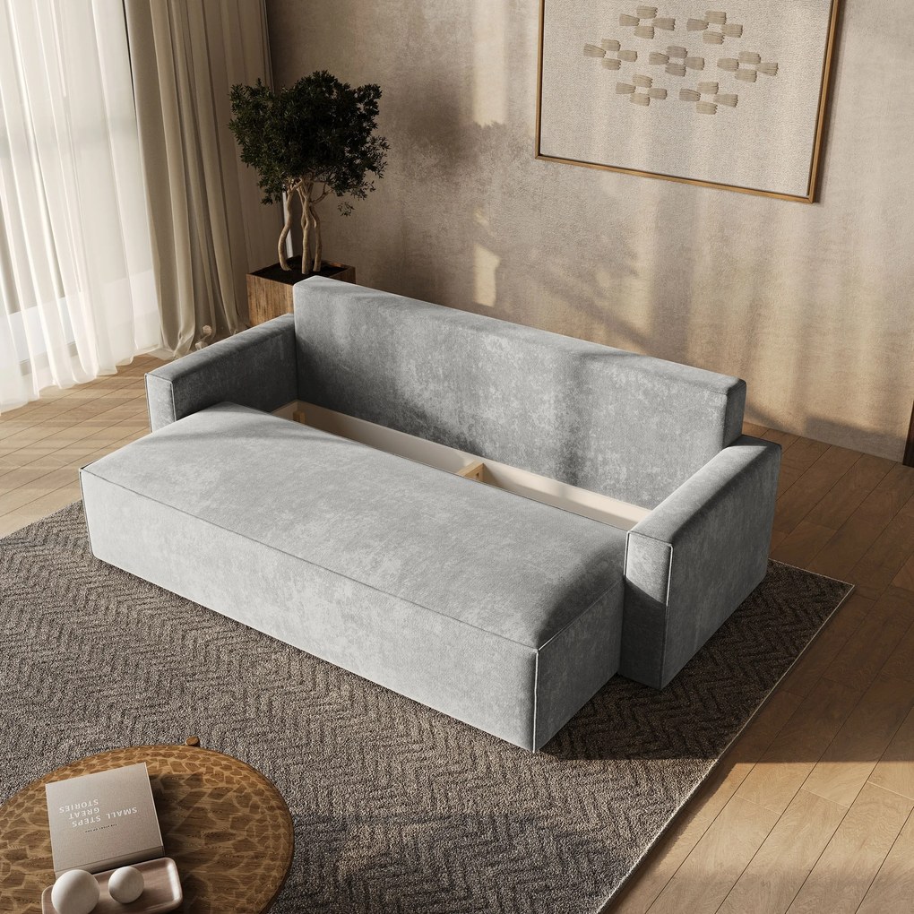 Masseno Sofa MENI z funkcją spania i pojemnikiem na pościel, Rozkładana sofa - Jasznoszary, LUMO 65
