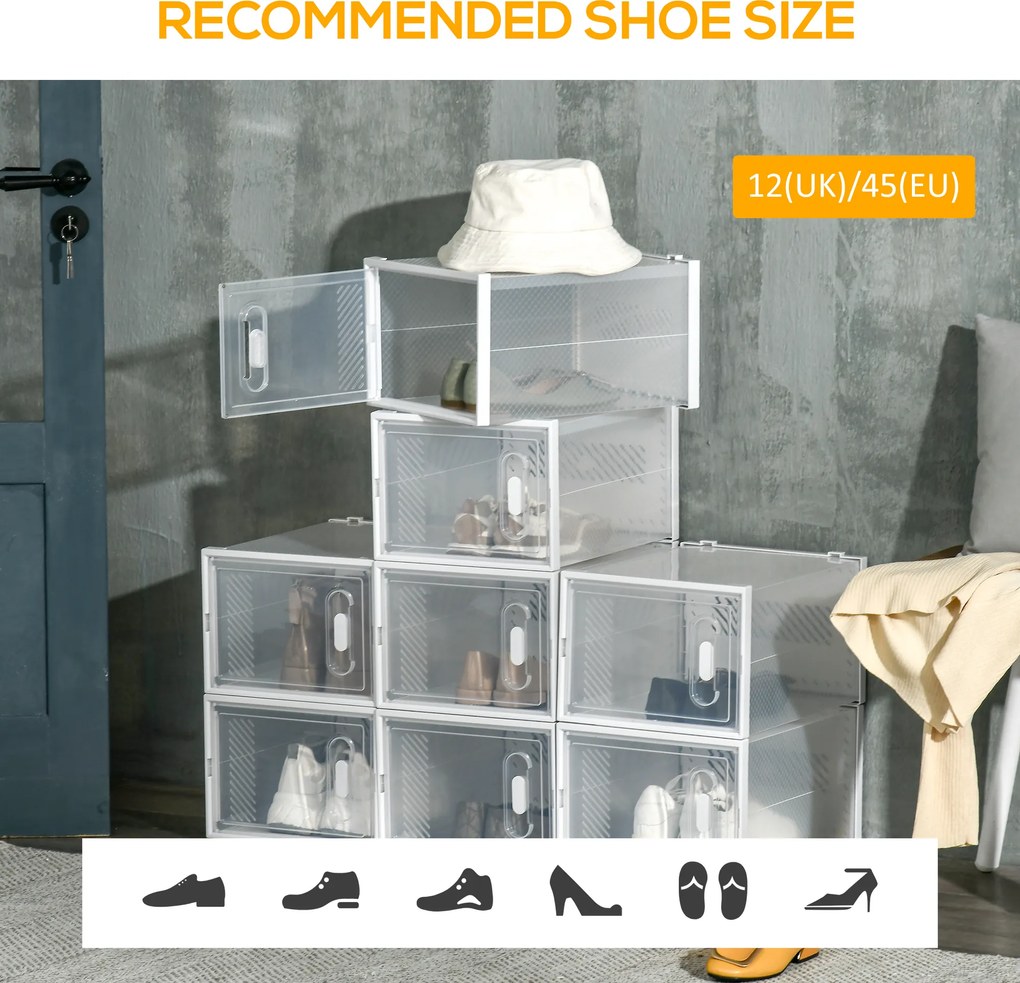 HOMCOM 8-częściowy regał na buty, stosowalne pudełka na buty do rozmiaru 46, drzwi magnetyczne, Plastik, 28 x 36 x 21 cm