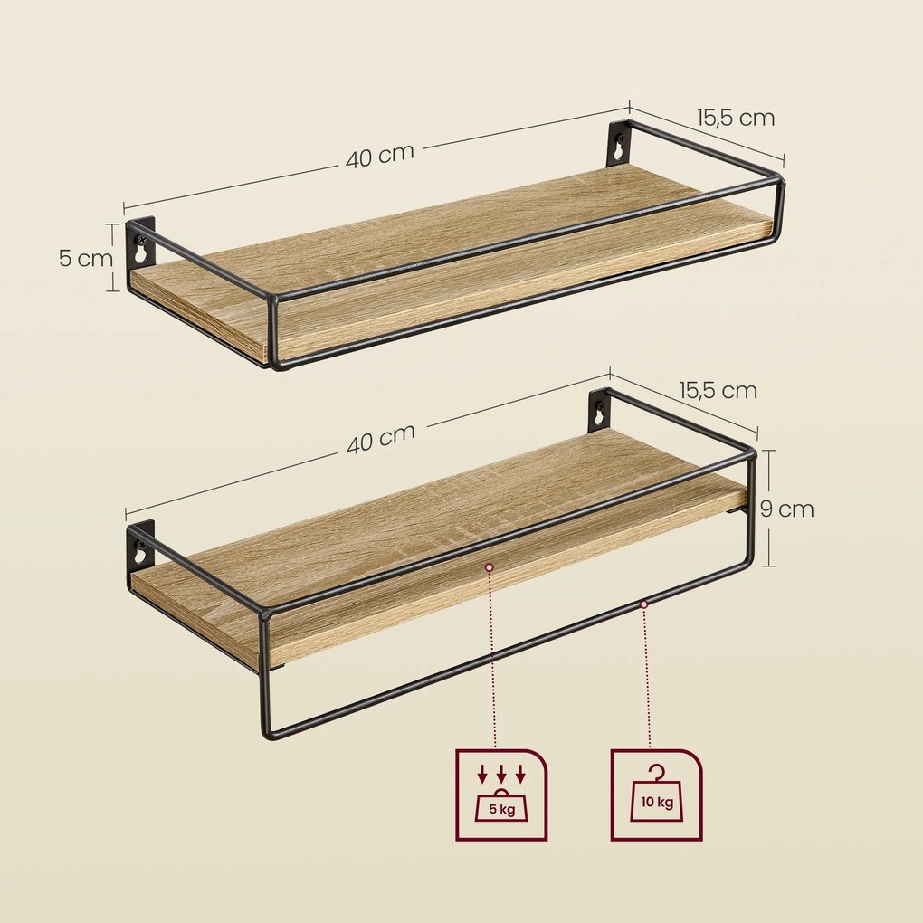 Zestaw 2 półek wiszących - sonoma - LWS441B11
