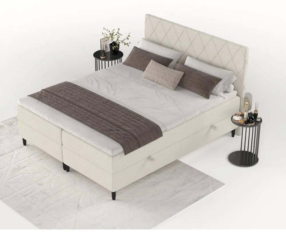 Beżowe łóżko boxspring ze schowkiem 140x200 cm Gwen – Maison de Rêve