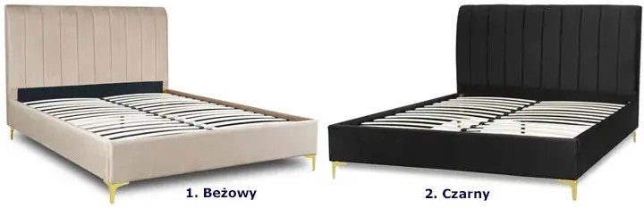 Czarne łóżko z zagłówkiem w stylu glamour 160x200 - Adio