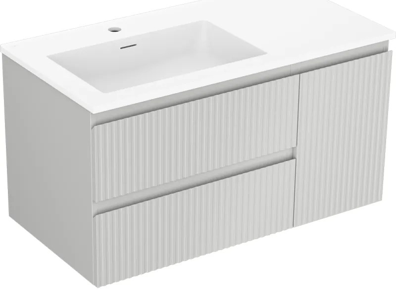 Mexen Rivel szafka łazienkowa 90 cm z umywalką Otis lewą, 2S, 1D, ryflowana, szara mat/biała mat - 91A23-09047-3-BBFFF62-W18L01