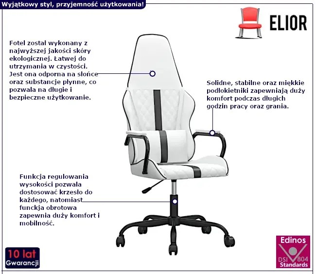 Biało-czarny fotel dla graczy T7-W24