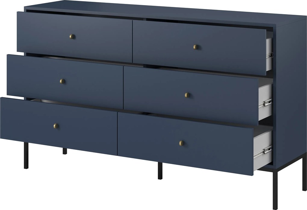 Komoda MONDO 154 cm do Salonu Sypialni 6 Szuflad Odcienie granatowego