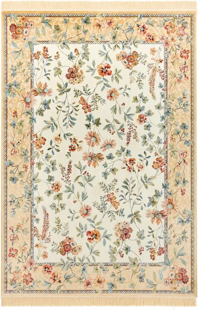 Dywan orientalny Naveh z frędzlami Łąka kwiatów Kremowa-Słoneczna 160 cm x 230 cm