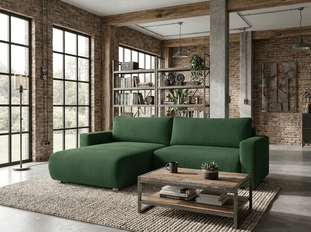 Ciemnozielona rozkładana narożna sofa TAFIRA, dwustronna