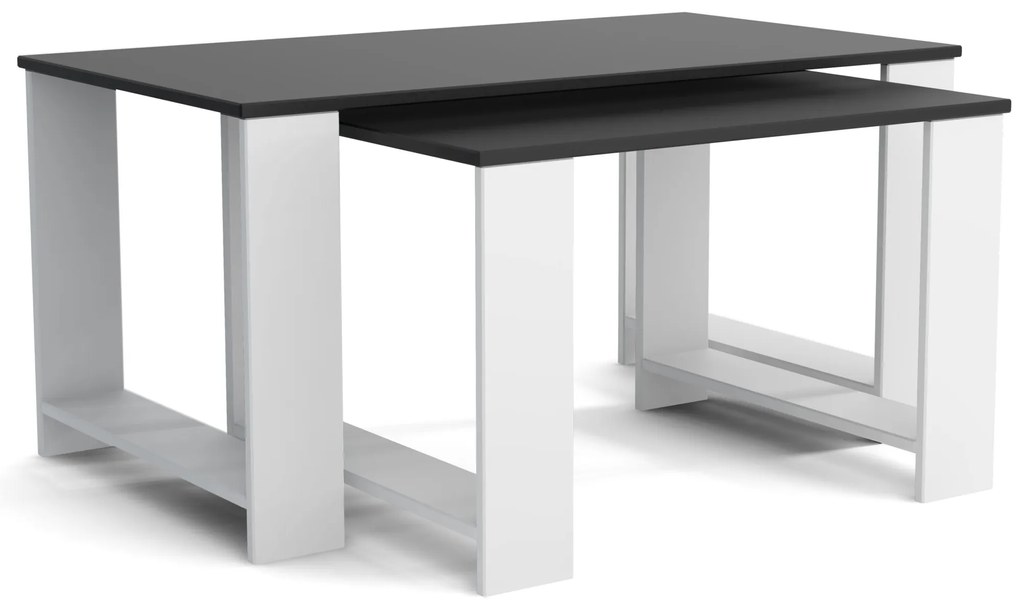 Stoliki kawowe ZESTAW STOLIKÓW 90+65cm MORI Biały/Czarny