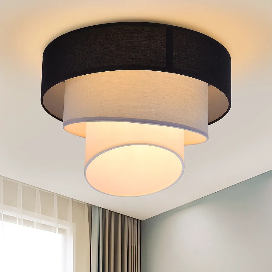 NETTLIFE Lampa sufitowa do salonu Lampa sufitowa z abażurem z tkaniny Ø40cm ciepły biały E27 nowoczesny czarny