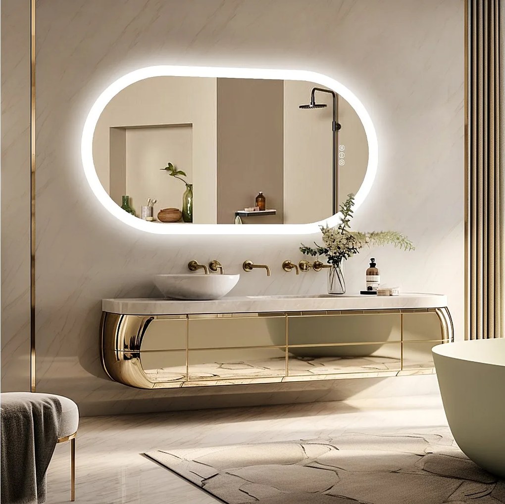 Lustro łazienkowe owalne LED 120x60cm lustro podświetlane z 3 regulowanymi kolorami anty-fog 60x120cm
