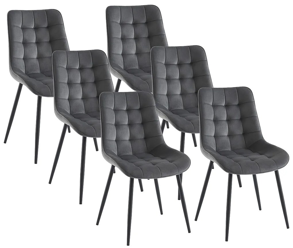 Zestaw 6 pikowanych krzeseł - Welur i czarny metal - Szary - OLLUA
