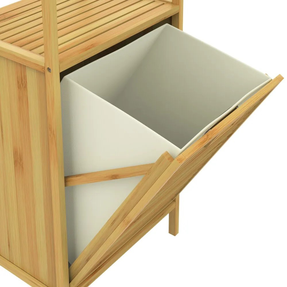 Regał bambusowy z koszem na bieliznę DORIS, 40x30x95cm, brązowy/kremowy Casaria