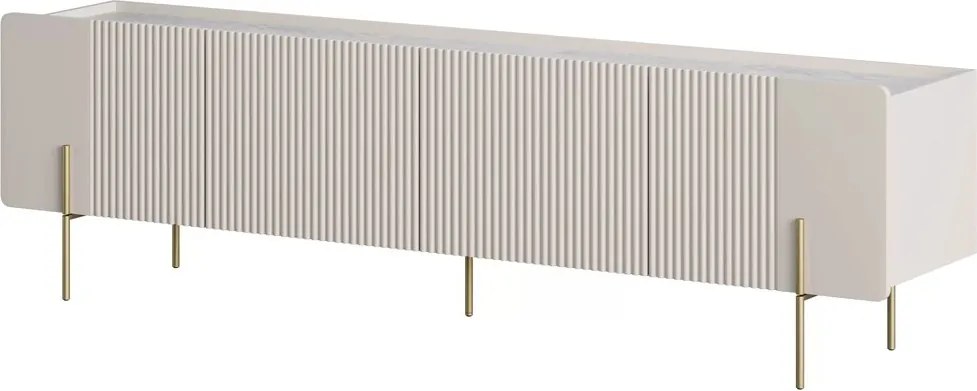 Szafka RTV Malmi 200 cm - kaszmir / crema bianca / złote nóżki