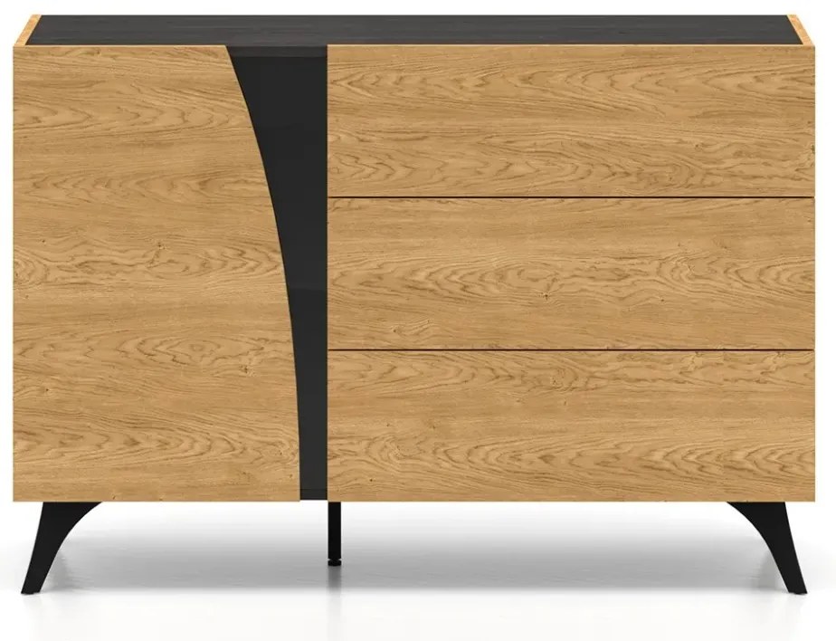 Komoda HESTIA 1D3S 120cm dąb/czarna ML MEBLE